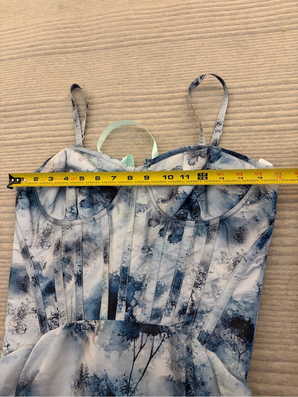 Corset Story Blue Floral Corset Midi Dress Lace Back Fit & Flare Size 28 - Picture 3 of 6
